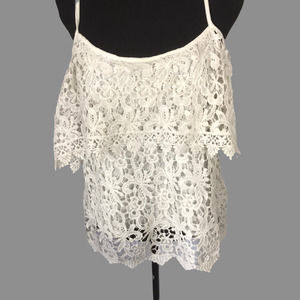 Miley + Molly Womens Lace Cami Tank Top XL White Spaghetti Straps Lined Romantic